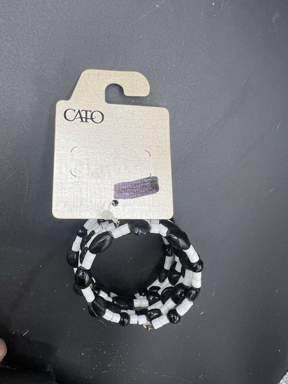 Cato Black White Beaded Wrap Bracelet Acrylic Memory Wire Stretch New